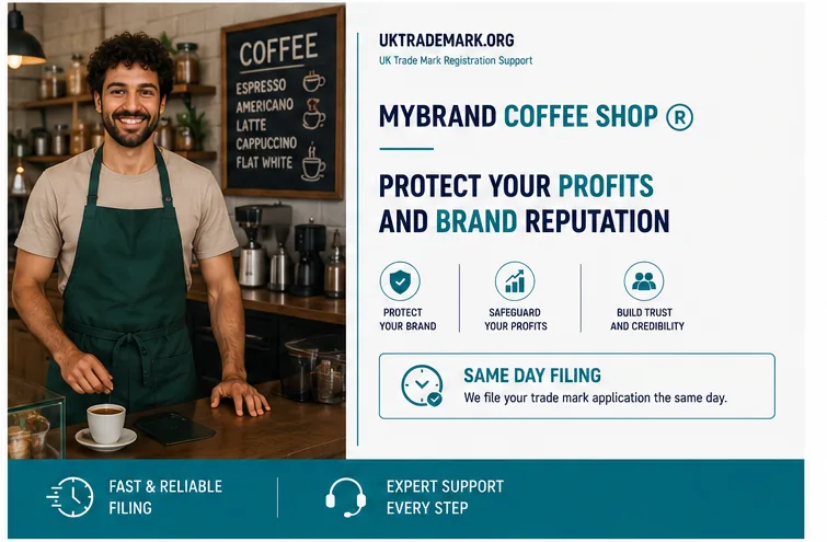 MYBRAND Coffee Shop — protect your profits and brand reputation Coffee shop owner protecting the MYBRAND COFFEE SHOP trade mark, profits and brand reputation