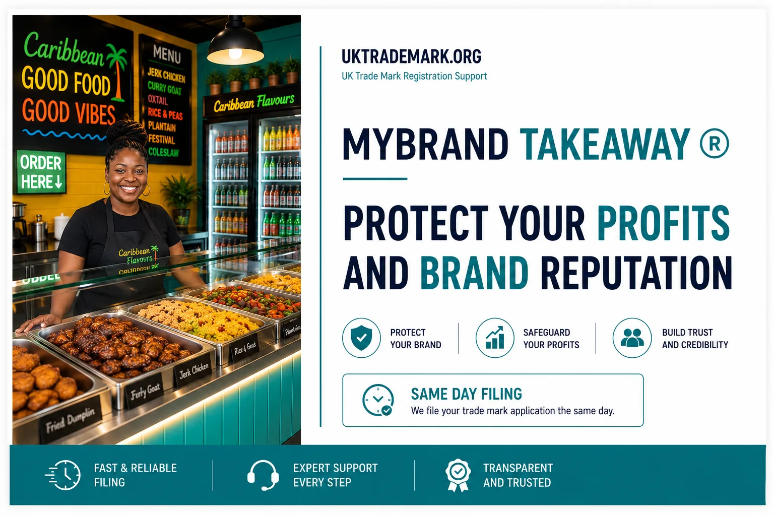 MYBRAND Takeaway — protect your profits and brand reputation Takeaway owner protecting the MYBRAND TAKEAWAY trade mark, profits and brand reputation